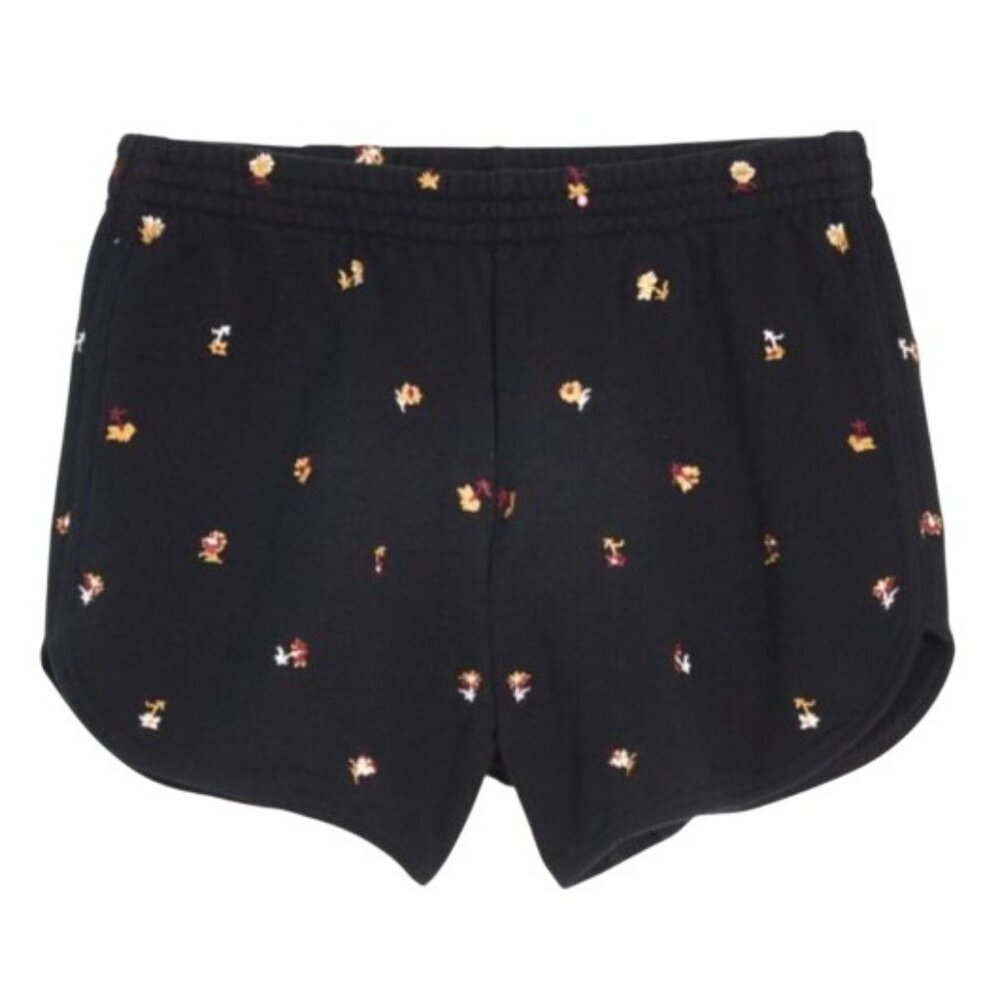 Madewell MWL Embroidered Curved-Hem Sweatshorts Spring Floral Black ND790 XL
